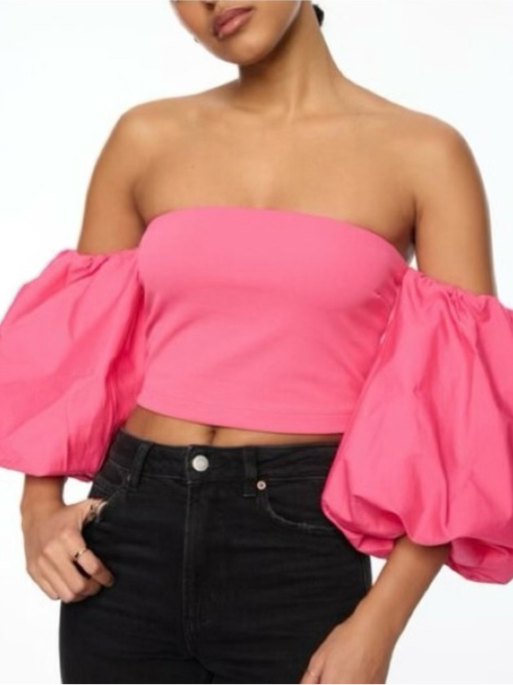 Pink Puff Sleeve Crop Top